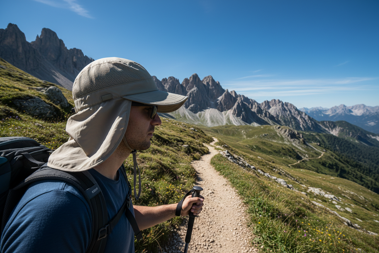 Sun Protection Hiking Cap on trail
