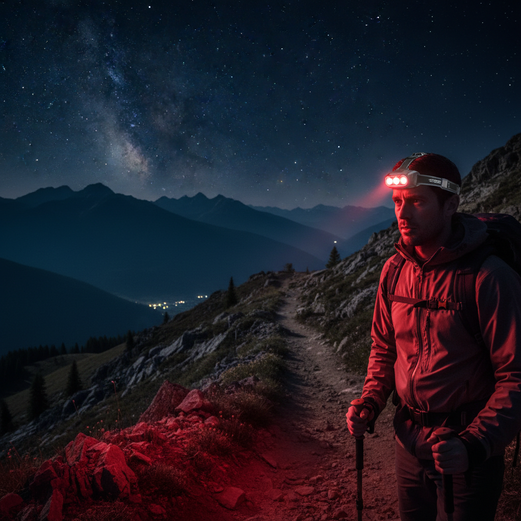 LED Headlamp with Red Mode - Male Hiker